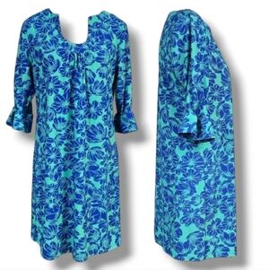 ARYEH | ROUND SPLIT SCOOP NECK ELBOW BELL SLEEVE FLORAL DRESS